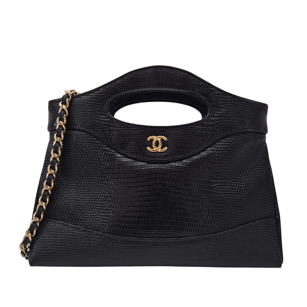 Chanel 31 Lizard Embossed Leather Clutch with Chain Black